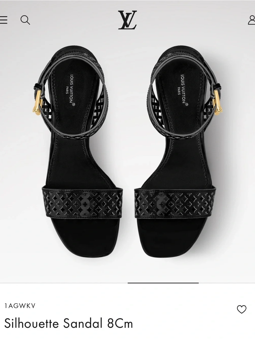 NEW! Louis Vuitton Silhouette Black Patent Leather Sandals - Cute LV heel!